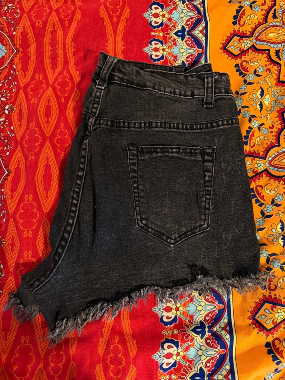 Light Black Denim Fringe Hem Hight Waisted Jean Shorts